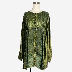 Marisol Crushed green velvet long sleeve tie back tunic quilted medievalcore S